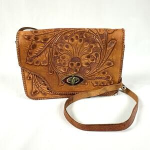 Vintage Salinas Leather Goods Tooled Floral Shoulder Bag Purse